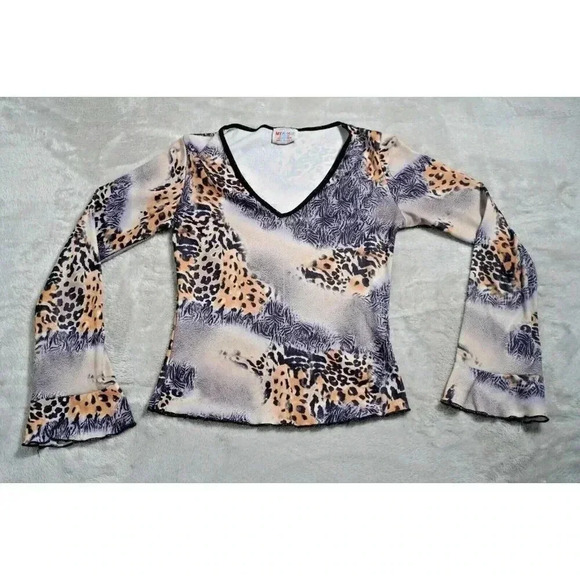 VTG 90s 00s Y2K Mirage Fairy Leopard Zebra Western Bell Sleeve S/M Made In USA - Picture 1 of 9